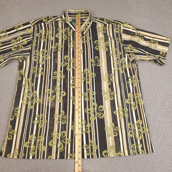 Paradise Blue Hawaiian Shirt Mens XL Floral Striped Button Down Cotton Bamboo - Picture 10 of 14